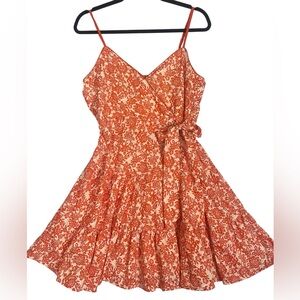 Short Flirty Floral Sun Dress Womens Large Orange White Spring Break Vacation